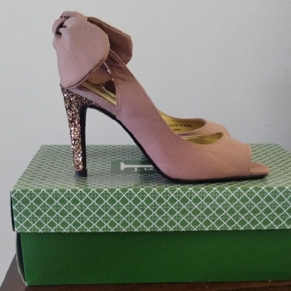 J.Renee Blush Peep-Toe Heels with Glitter Accent